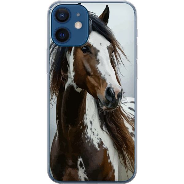 Apple iPhone 12 mini Genomskinligt Skal Häst Djurmotiv Grafisk Design Natur Kraftfullt Motiv Populär Väggkonst Djurtema Ridning