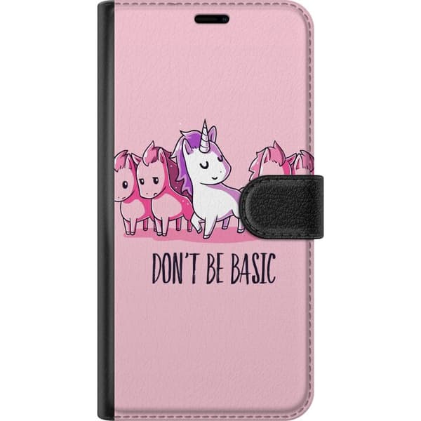 Kompatibel Tegnebogsetui til Nothing Phone 4a Pro Hvid enhjørning blandt lyserøde heste med teksten Don't Be Basic mod en lyserød baggrund, legende o pink