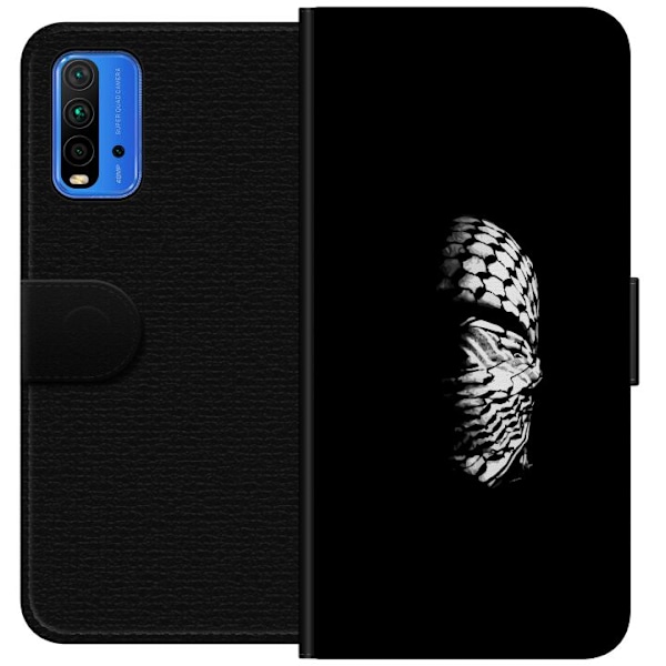 Xiaomi Redmi Note 9 4G Tegnebogsetui Keffiyeh-mønster - klassisk sort-hvid palæstinensisk tørklæde med kulturel betydning