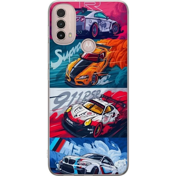 Motorola Moto E40 Läpinäkyvä kuori Nopeat Autot - Piirretty