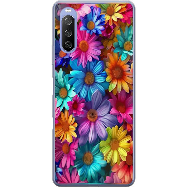 Sony Xperia 10 III Lite Genomskinligt Skal Gerbera Blommor Färgglad Dekor Blommotiv Populärt Heminredning Färg Rik Väggkonst Design