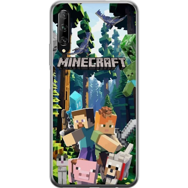 Huawei P smart Pro 2019 Läpinäkyvä kuori Minecraft-matkapuhelinkotelo metsällä ja pikselityylisillä hahmoilla