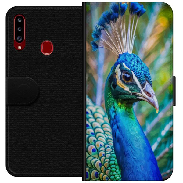Samsung Galaxy A20s Tegnebogsetui Påfugle Fjer Farverig Design Fuglemotiv Eksotisk Grafisk Motiv Natur Luksuriøs Dekoration