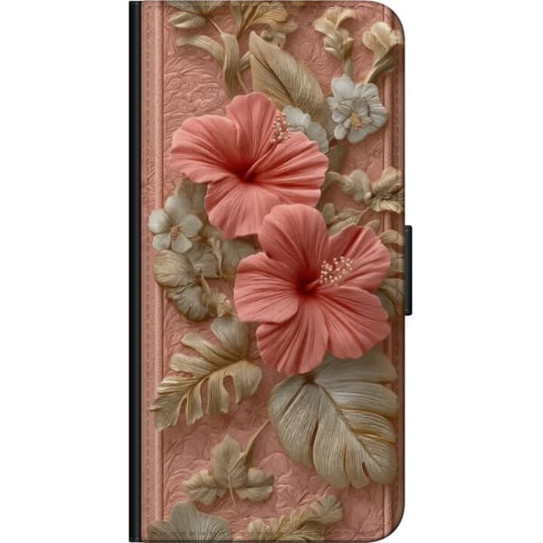 Kompatibel Tegnebogsetui til OnePlus 7T Detaljerede blomster i reliefstil med bløde lyserøde og beige farver, elegant design