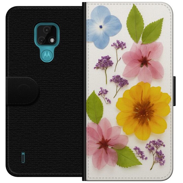 Motorola Moto E7 Plånboksfodral Pressade blommor
