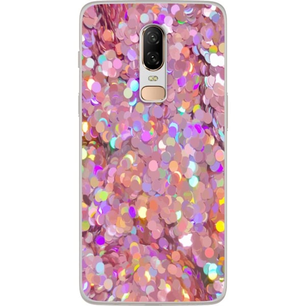 OnePlus 6 Läpinäkyvä kuori Pinkki glitteri