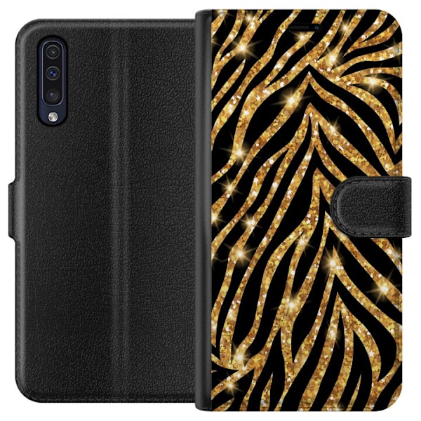Samsung Galaxy A50 Tegnebogsetui Guld & Glitter