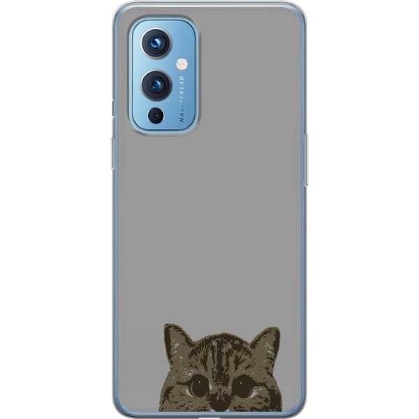 OnePlus 9 Genomskinligt Skal Grå Kattblick – stilren kattdesign med grå bakgrund