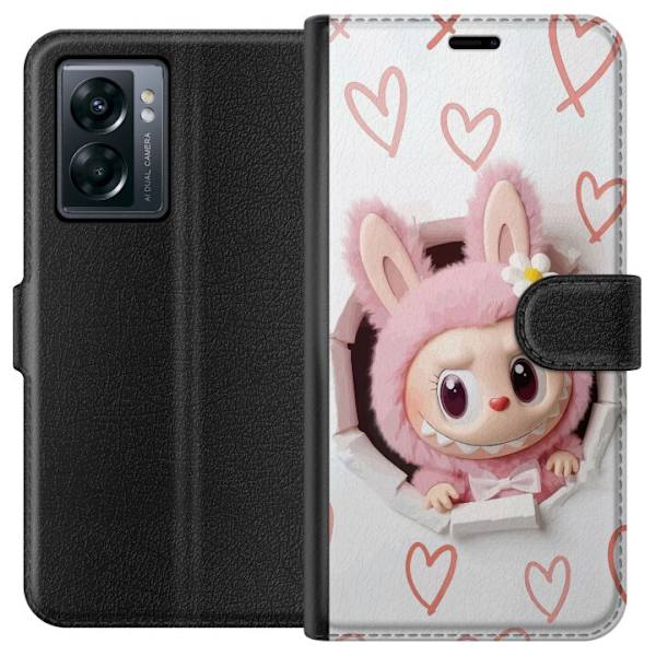 OnePlus Nord N300 Lompakkokotelo Labubu Sydän Taustakuva Pop Mart Rakkausteema Hahmodesign Suosittu Motiivi Keräilytaideteossarja