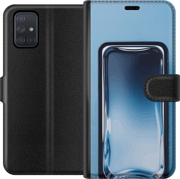 Kompatibel Tegnebogsetui til Samsung Galaxy A71 Abstrakt blå glaseffekt med bløde overgange og blanke reflektioner blå