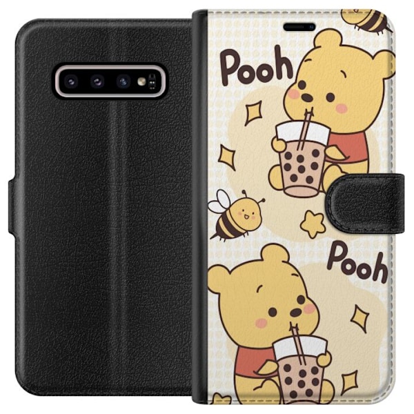 Samsung Galaxy S10+ Lompakkokotelo Nalle Pooh - klassinen karhumotiivi uudessa tulkinnassa