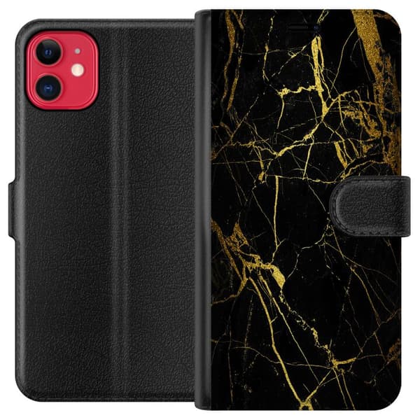 Kompatibel Tegnebogsetui til Apple iPhone 11 Marmor Sort & Guld