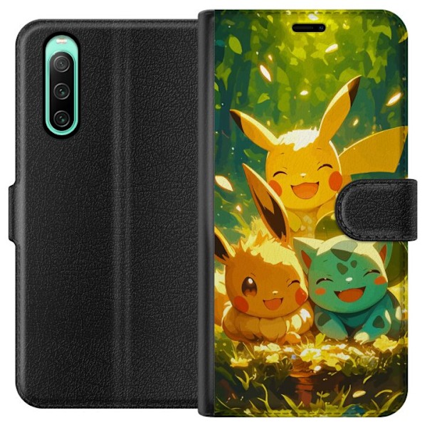 Sony Xperia 10 IV Plånboksfodral Pixelmonster spelstil – färgstark design för retroälskande gamers