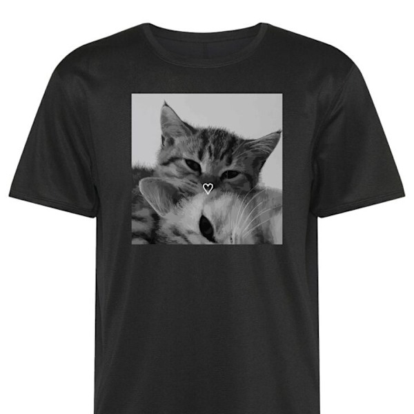 Trenings T-skjorte | Sport T-skjorte for Voksen Katt Hjärta svart 4X-Large