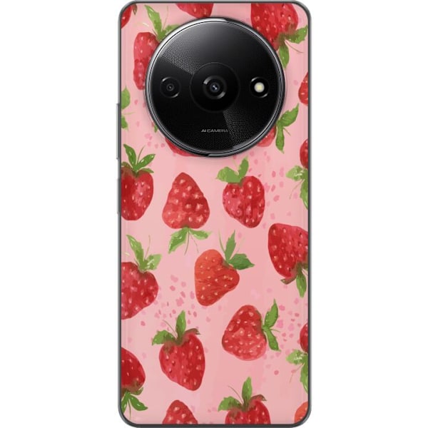 Xiaomi Redmi A3 Genomskinligt Skal Strawberry Dreams – jordgubbsmönster i retrostil