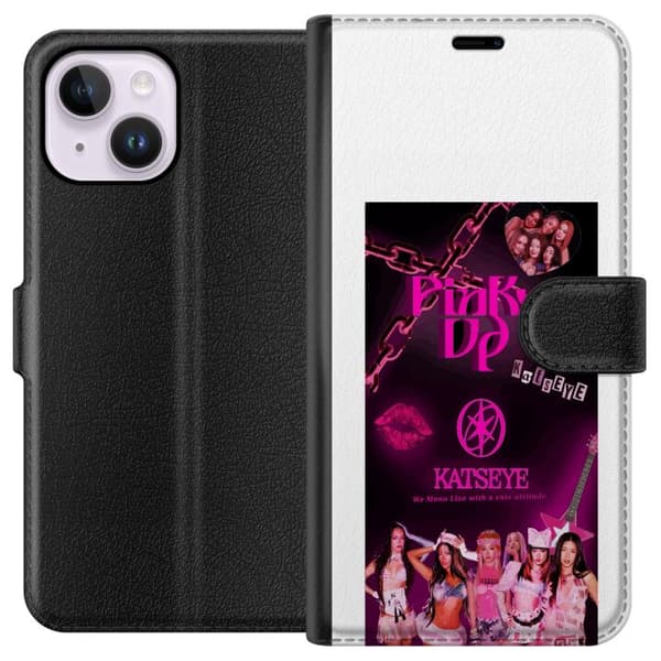 Kompatibel Tegnebogsetui til Apple iPhone 15 Plus KATSEYE social collage pink