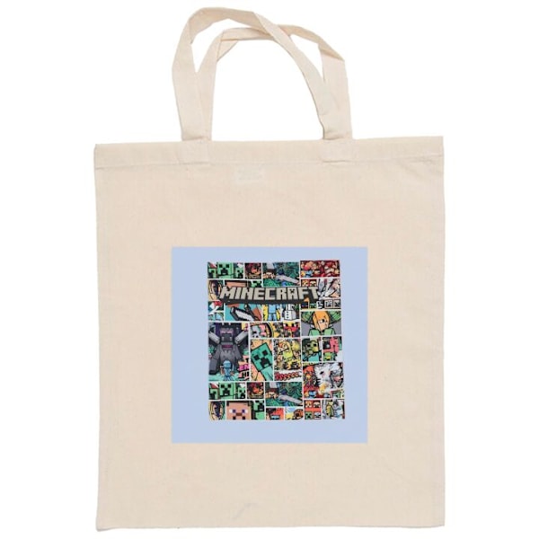 Mulepose | Holdbar Indkøbstaske i Stof Minecraft Kunst Beige one size