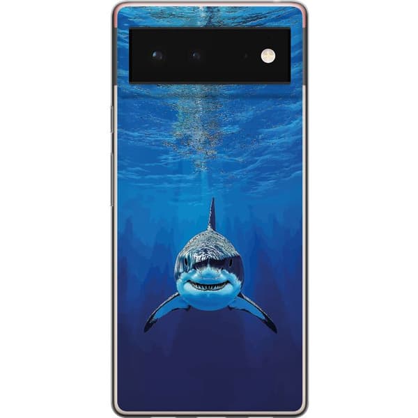 Kompatibelt Mobildeksel til Google Pixel 6 Nærbilde av en hvithai under havoverflaten blå