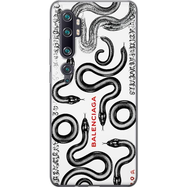 Kompatibelt Mobilskal till Xiaomi Mi Note 10 Pro Svarta ormar på vit bakgrund vit