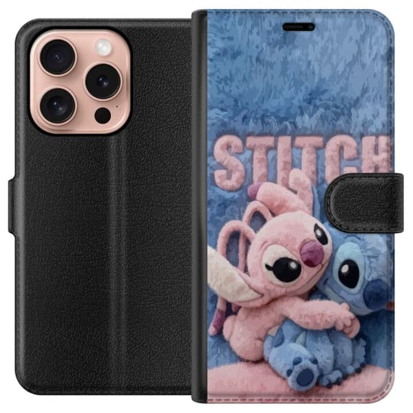 Kompatibel Tegnebogsetui til Apple iPhone 16 Pro Bløde lyserøde og blå Stitch-bamser med fluffy baggrund i sød kawaii-stil blå