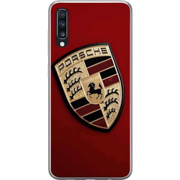 Samsung Galaxy A70 Gennemsigtig cover Mobil etui med stilfuld Porce-logo i sort og hvid