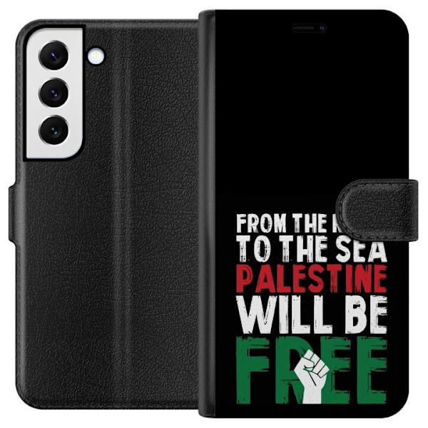 Samsung Galaxy S22+ 5G Plånboksfodral Free Palestine – politiskt statement med kraftfullt grafiskt uttryck