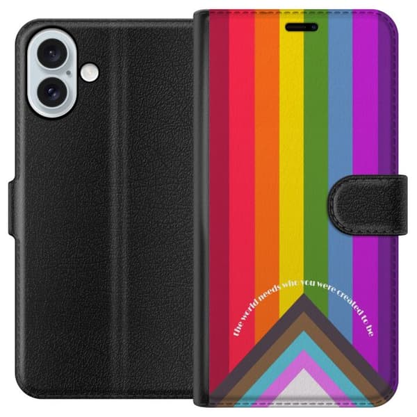 Kompatibel Tegnebogsetui til Apple iPhone 16 Plus Farverig Pride-regnbue med inspirerende citater