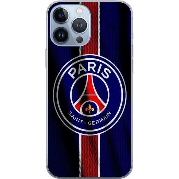 Kompatibelt Mobildeksel til Apple iPhone 13 Pro Max Paris Saint-Germain-emblem med Eiffeltårnet i sentrum, vertikal stripe i rødt og hvitt på blå tek