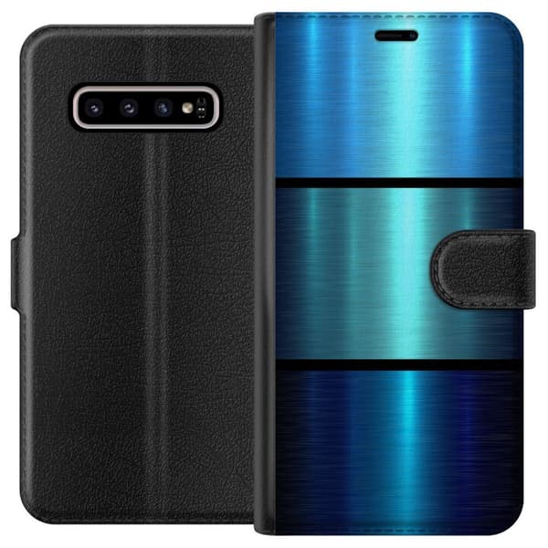 Kompatibelt Lommeboketui til Samsung Galaxy S10+ Blå Metalliske Striper