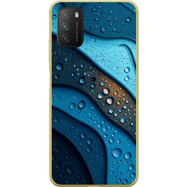 Kompatibelt Mobildeksel til Xiaomi Poco M3  Blå abstrakte bølger med glitrende vanndråper i moderne grafisk design blå