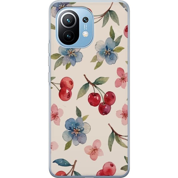 Xiaomi Mi 11 Genomskinligt Skal Bär & Blommor – mönster med blå blommor och skogsbär