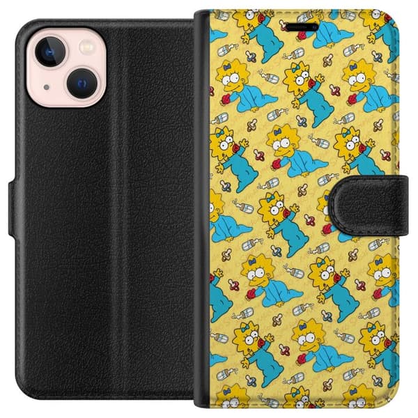 Kompatibel Tegnebogsetui til Apple iPhone 13 mini Mønster med Maggie Simpson, sutter og sutteflasker gul