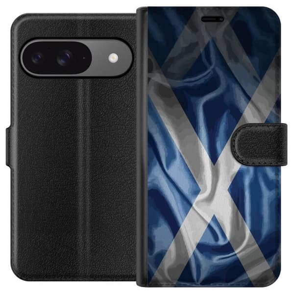 Kompatibelt Plånboksfodral till Google Pixel 9 Pro Blå marmoreffekt med transparenta geometriska former i modern abstrakt design blå