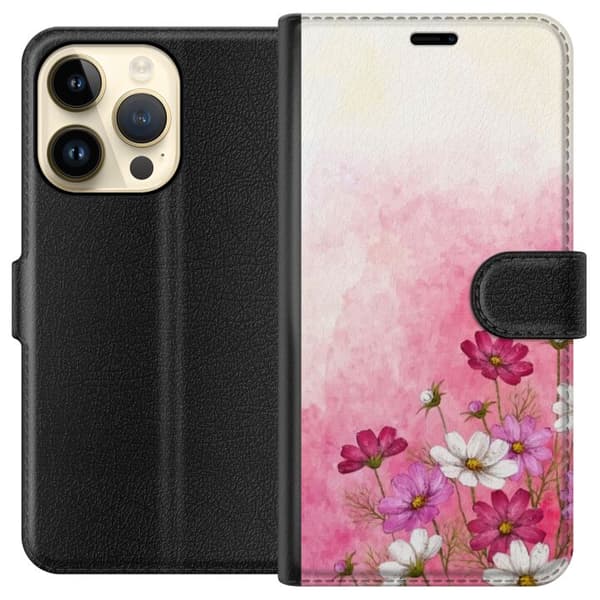 Kompatibel Tegnebogsetui til Apple iPhone 15 Pro Bløde lyserøde og hvide blomster mod en akvarelbaggrund i lyserøde toner, romantisk og dekorativ ill
