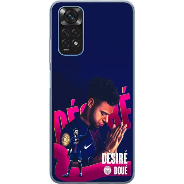 Kompatibelt Mobildeksel til Xiaomi Redmi Note 11S Désiré Doué i mørkeblå klubbuniform med neonfarget bakgrunn og moderne stil blå