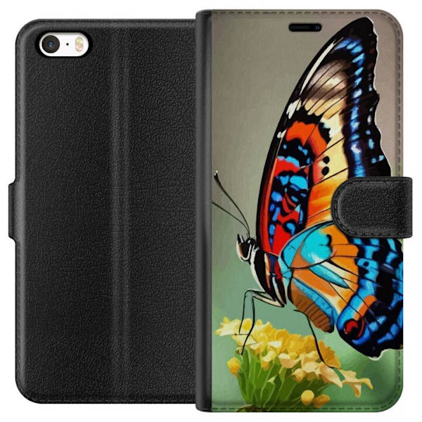 Apple iPhone 5s Plånboksfodral Fjäril Natur Sommar Motiv Vingar Färgstark Design Populär Dekor Grafiskt Exotiskt Tema