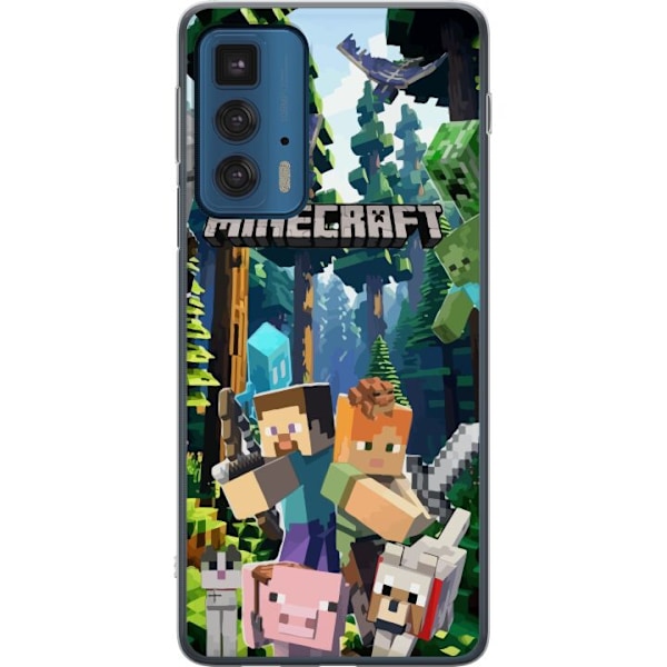 Motorola Edge 20 Pro Genomskinligt Skal Minecraft mobilskal med skog och figurer i pixelstil