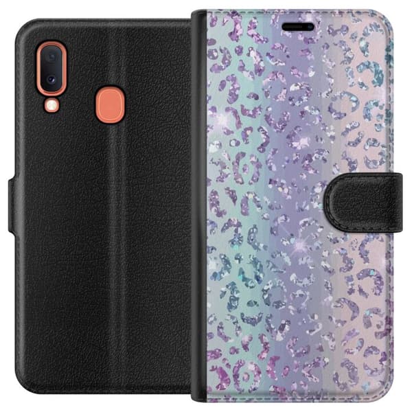 Kompatibelt Plånboksfodral till Samsung Galaxy A20e Glitter Leopard