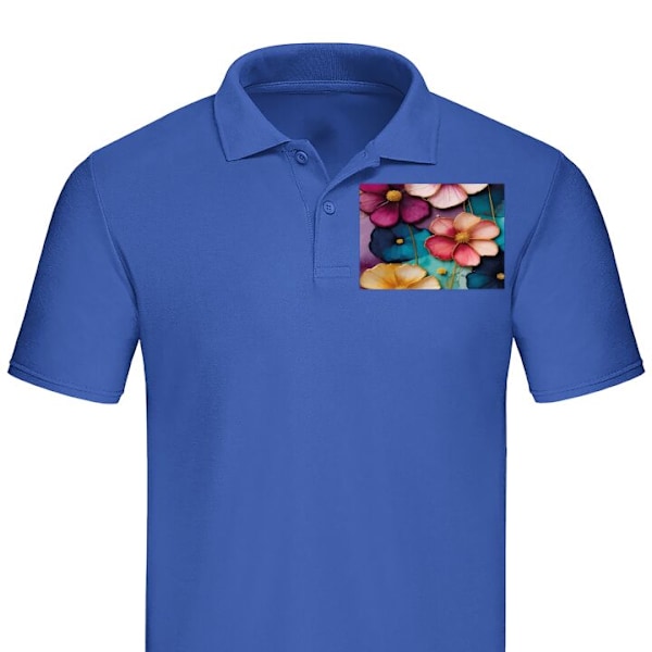 Poloshirt til Voksen | Elegant Poloshirt Blomster Farver Blå Stor