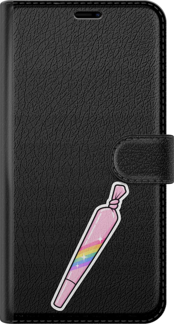 Kompatibel Tegnebogsetui til Apple iPhone 14 Pro Max Lyserød regnbuejoint - Lyserødt motiv med lyserød joint med regnbuestriber. pink