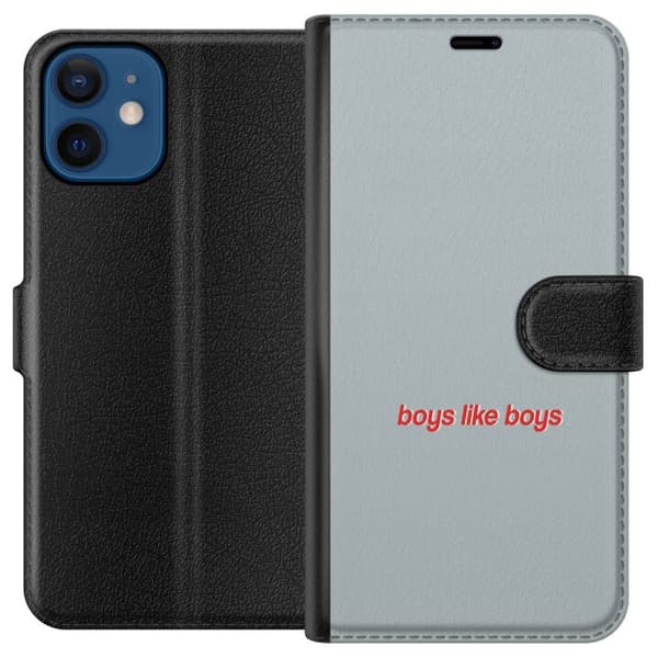 Kompatibelt Plånboksfodral till Apple iPhone 12 Boys Like Boys text grå