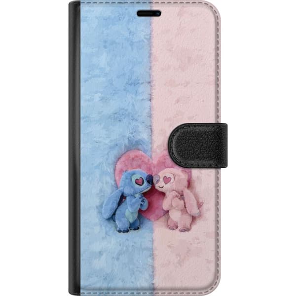 Kompatibel Tegnebogsetui til Apple iPhone X Søde blå og lyserøde figurer foran et stort lyserødt hjerte pink