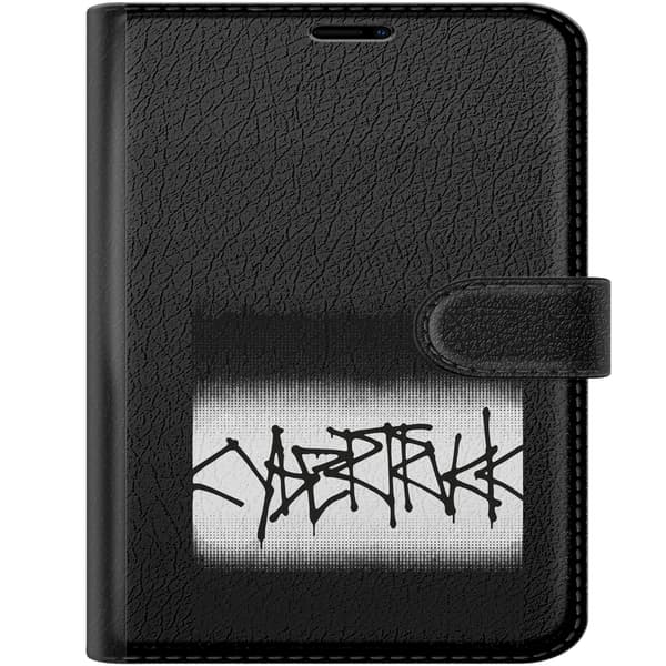 Kompatibel Tegnebogsetui til Apple iPhone Duo Sorte takkede graffitibogstaver mellem to sorte rastertonede felter sort