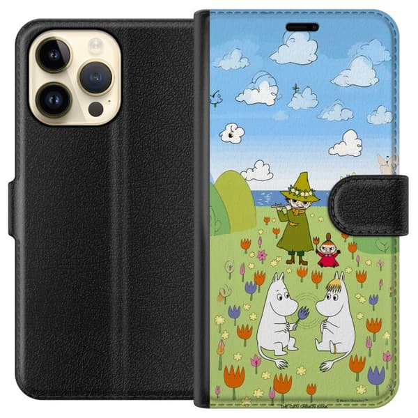 Kompatibelt Plånboksfodral till Apple iPhone 15 Pro Max Mumin i blomsteräng grön