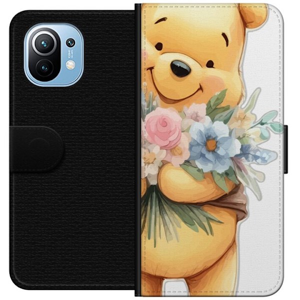 Xiaomi Mi 11 Tegnebogsetui Nalle Puh med blomster - klassisk børnefavorit i en blomstrende forårs miljø