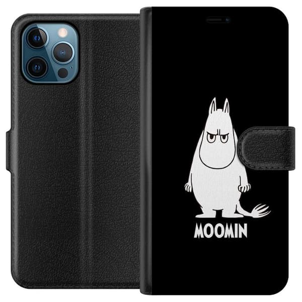 Kompatibel Tegnebogsetui til Apple iPhone 12 Pro Max Mumitrolden med et bestemt udtryk mod en sort baggrund i minimalistisk stil sort