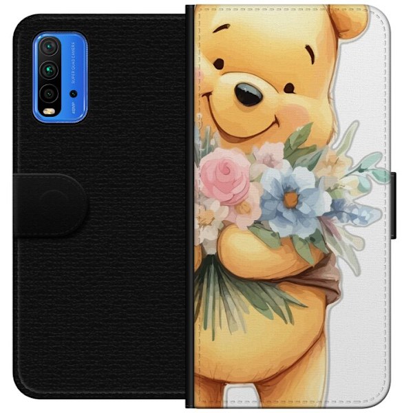 Xiaomi Redmi Note 9 4G Plånboksfodral Nalle Puh med blommor