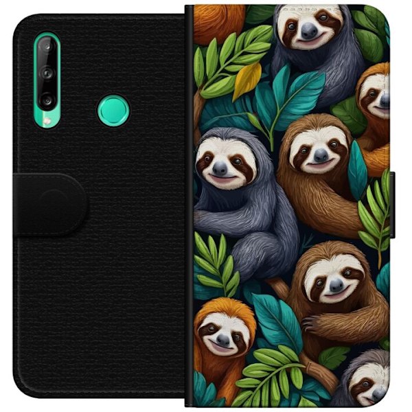 Huawei P40 lite E Tegnebogsetui Sengångarstil - afslappet motiv med sød dovendyr