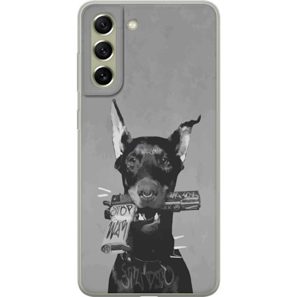 Samsung Galaxy S21 FE 5G Genomskinligt Skal Grå Hund Grafisk Design Tuff Djurmotiv Street Art Urban Trend Hundälskare Stil Populärt Motiv