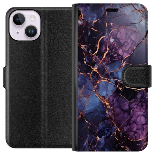 Kompatibel Tegnebogsetui til Apple iPhone 14 Marmor Blå Lilla
